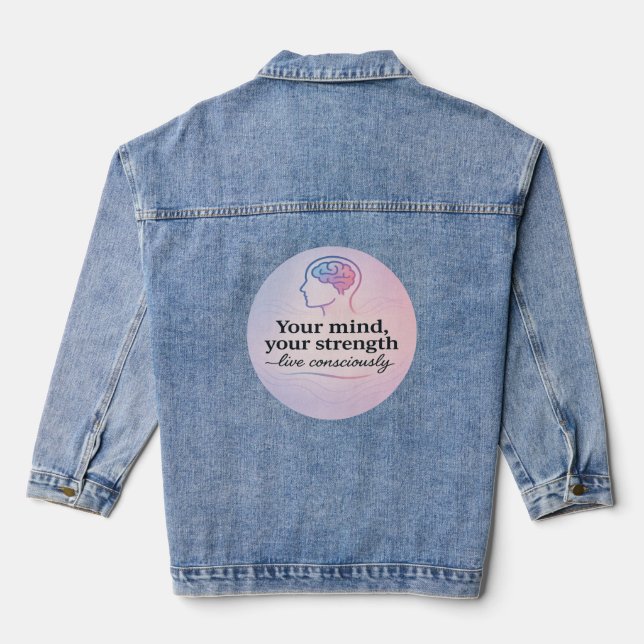 Mindfulness Awareness Slogan Denim Jacket (Back)