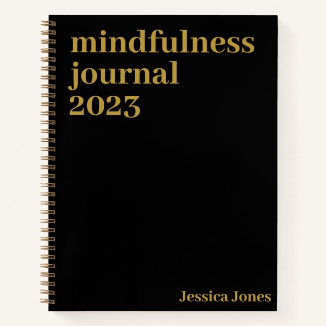 Mindfulness Black Gold Minimalist Text Notebook (Front)
