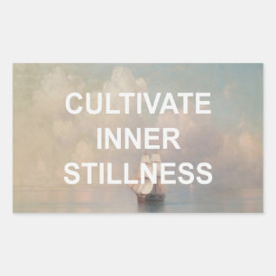 Mindfulness Text Quote + Vintage Seascape Painting Rectangular Sticker