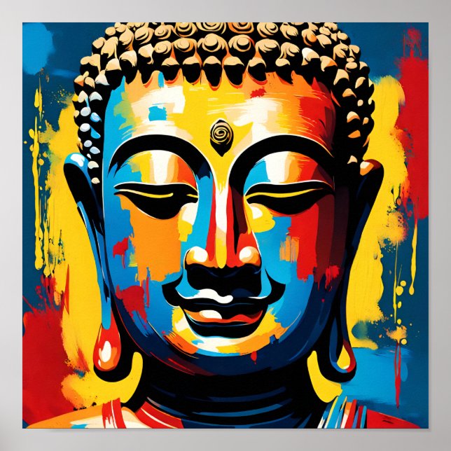 Mindfulness Unveiled: Vivid Buddha Street Art  Poster (Front)