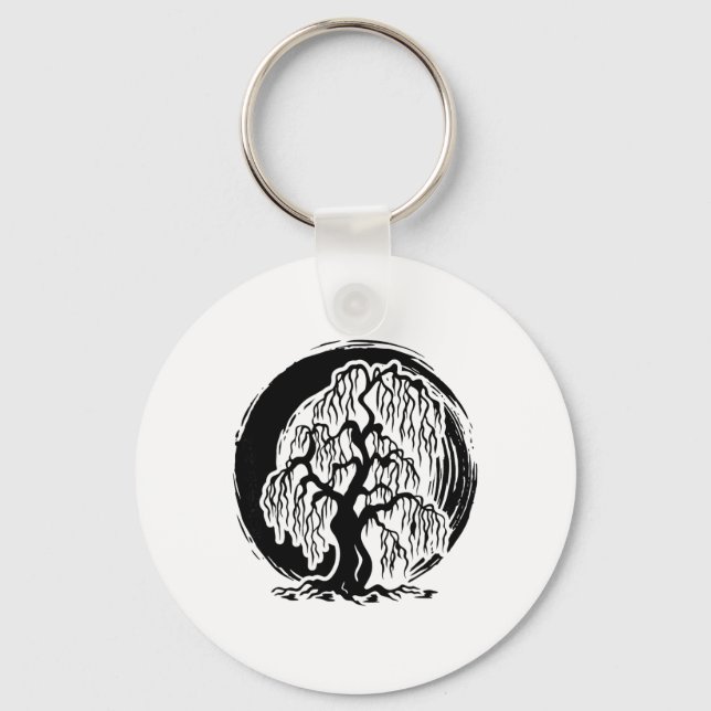 Mindfulness Weeping Willow Tree Meditation Buddhis Key Ring (Front)