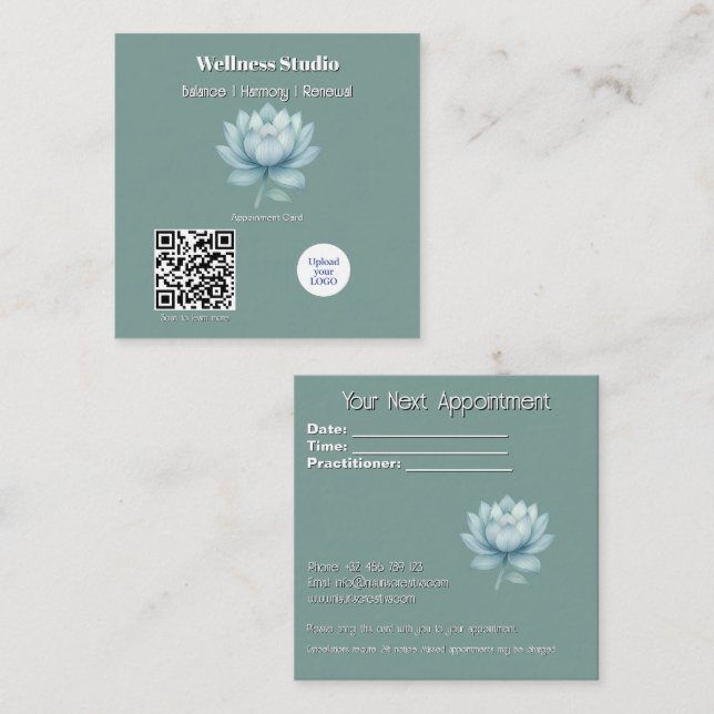 Mindfulness Wellness Consultant Zen Lotus Teal Appointment Card (Front/Back)