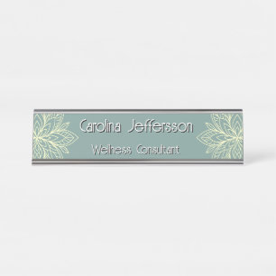 Mindfulness Wellness Consultant Zen  Lotus Teal Desk Name Plate
