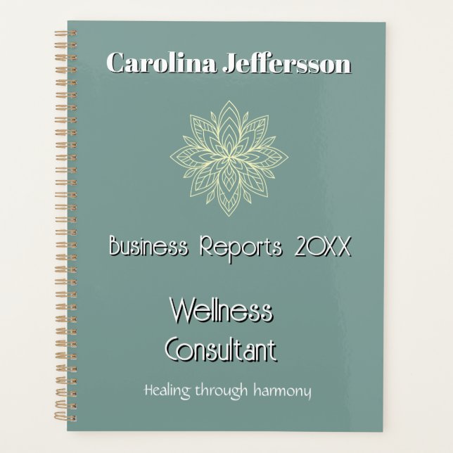 Mindfulness Wellness Consultant Zen Lotus Teal Planner (Front)