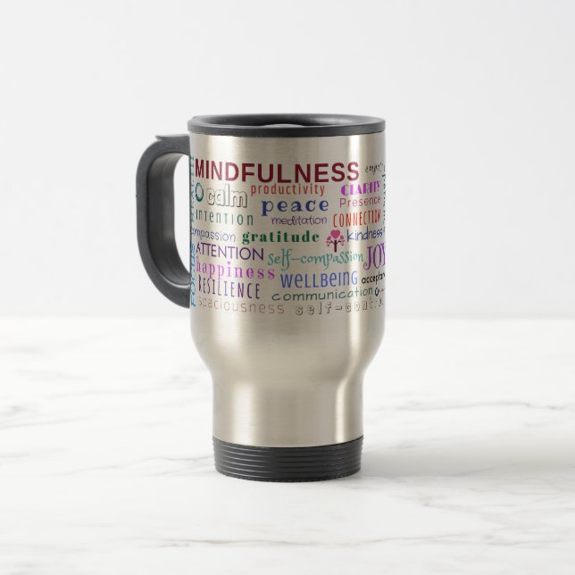 Mindfulness Word Jumble Travel Mug (Front Left)