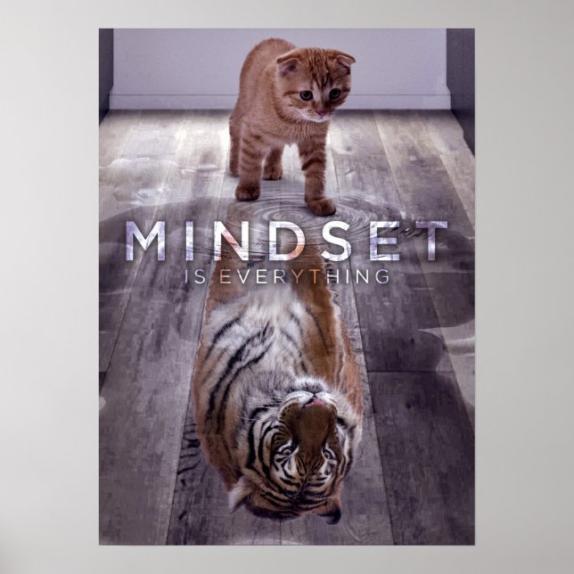 Mindset Is Everything - Cat and Tiger Reflection Poster (Front)