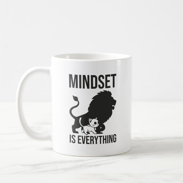 Mindset is Everything - Cat Lion Motivational Coffee Mug (Left)