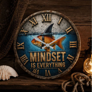 Mindset Is Everything Funny Goldfish Shark Fin Large Clock
