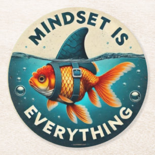 Mindset Is Everything Goldfish Motivational Quote Round Paper Coaster