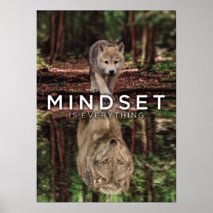 Mindset Is Everything, Wolf and Pup Water Reflect Poster