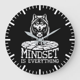Mindset Is Everything, Wolf - Gym, Hustle, Success Large Clock