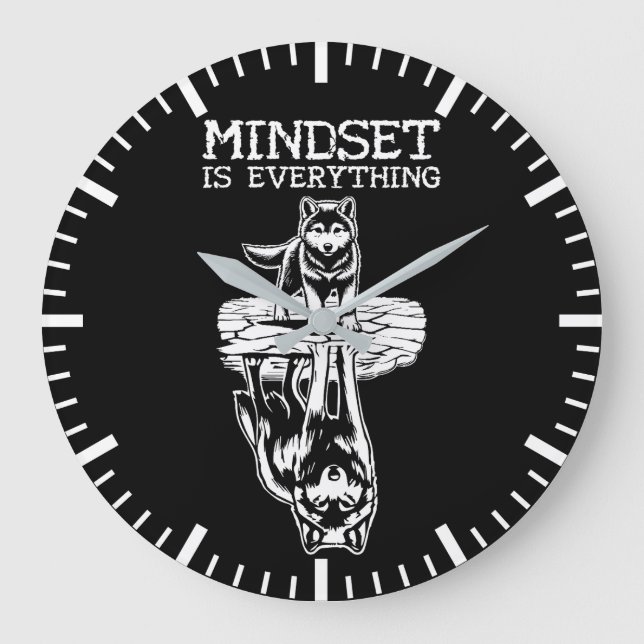 Mindset Is Everything, Wolf - Gym, Hustle, Success Large Clock (Front)