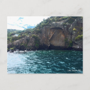 Mine Bay Maori carvings, Lake Taupo, New Zealand Postcard