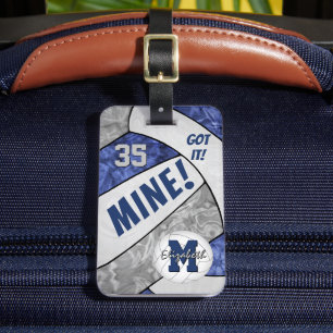 MINE! girls blue grey volleyball team gifts Luggage Tag