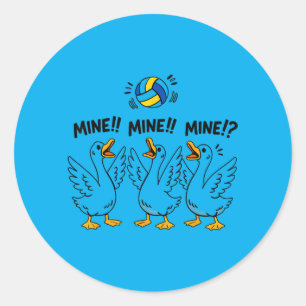 Mine Seagull Funny Beach Bird Playing Volleyball Classic Round Sticker