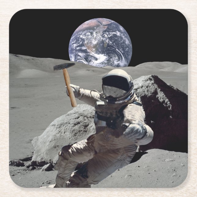 Mine The Moon Square Paper Coaster (Front)