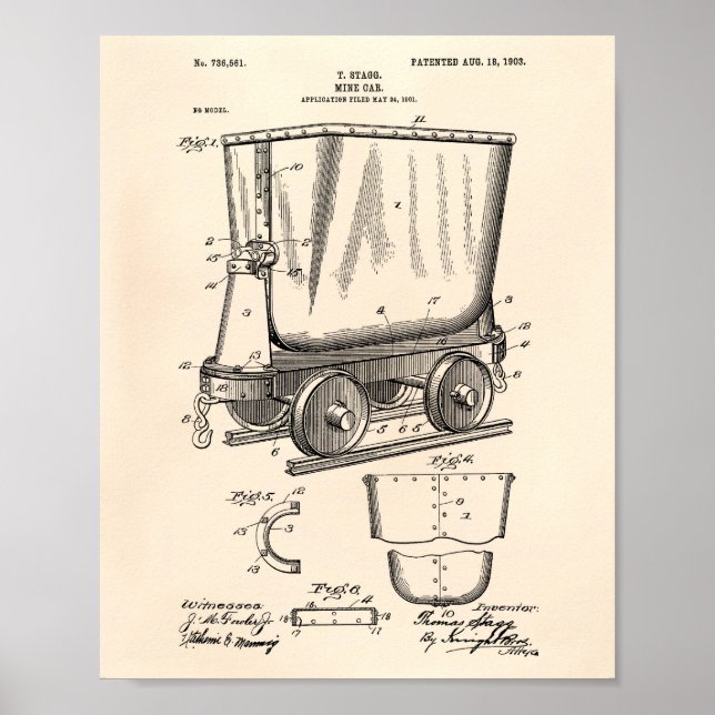Mine Trolley 1903 Patent Art Old Peper Poster (Front)