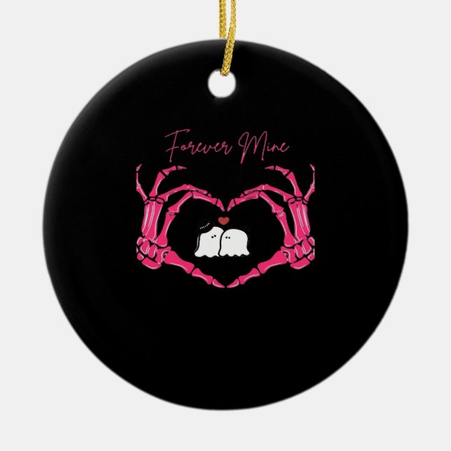 Mine, Valentines Day Classic - Skeleton Hands Hear Ceramic Ornament (Front)