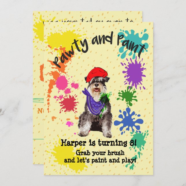 Mineature Schnauzer Dog Art Birthday Party Invite (Front/Back)