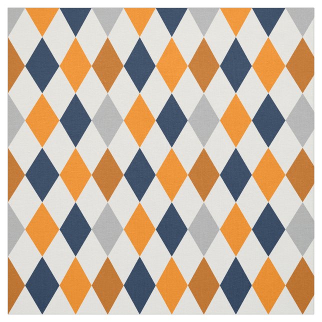 Miner Orange & Navy Blue Argyle Pattern Fabric (Swatch)