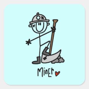 Miner Stick Figure Square Sticker
