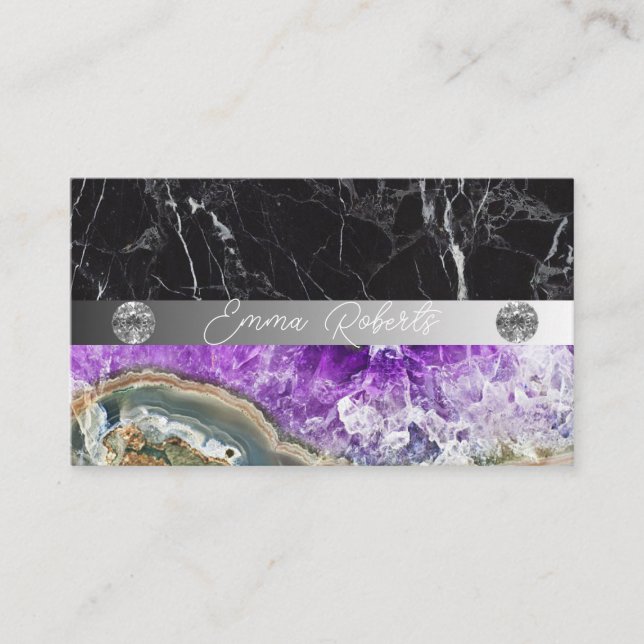 Mineral Purple Amethyst Crystal Quartz Texture Bus Business Card (Front)