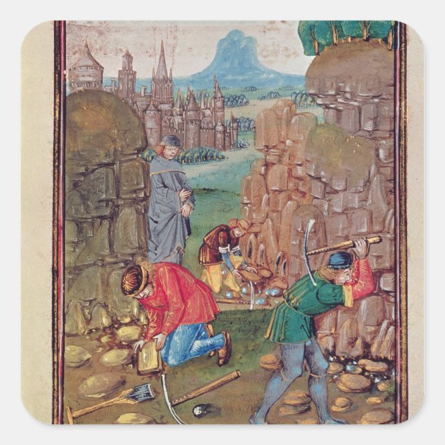 Miners at work, from 'Des Proprietez des Choses' Square Sticker (Front)