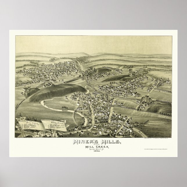 Miner's Mills, PA Panoramic Map - 1892 Poster (Front)