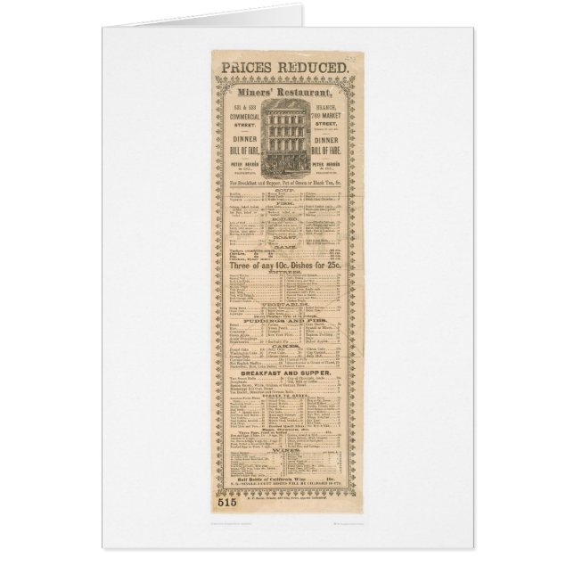 Miners' Restaurant Menu (1083A) (Front)