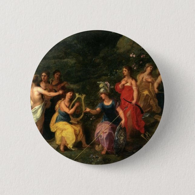 Minerva and the muses 6 cm round badge (Front)
