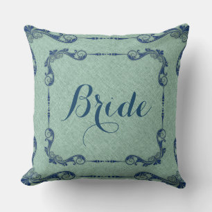 Ming-Green Linen And Blue Floral Frame Cushion