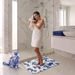 Ming Style Blue and White Floating Cats Bath Mat