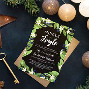Minge Jingle Floral Blue Berries Christmas Party Invitation