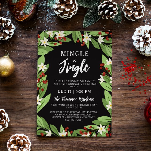 Minge Jingle Floral Red Berries Christmas Party Invitation (Creator Uploaded)