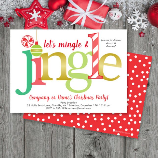 Mingle & Jingle Red Gold Cute Christmas Party Invitation (Creator Uploaded)