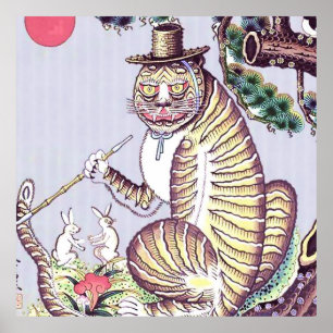 Minhwa Tiger with Rabbits and Pipe Poster