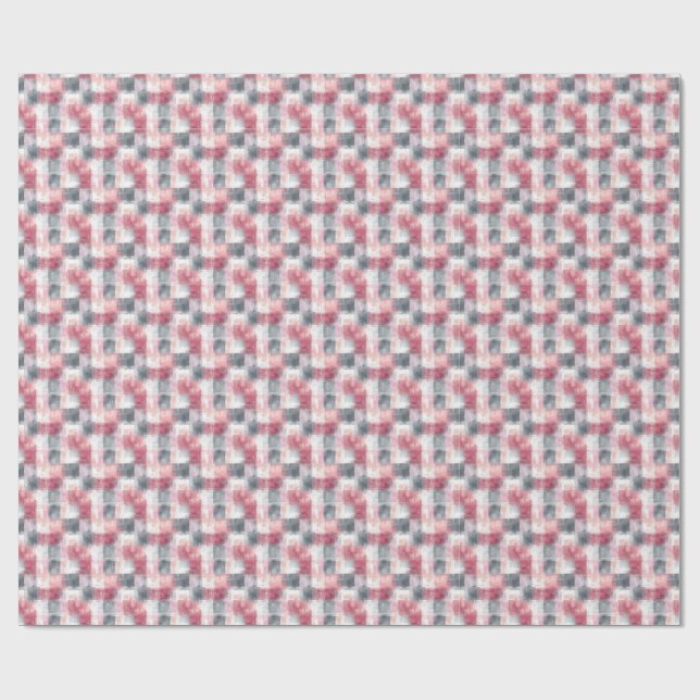 Mini Abstract Gingham Pink and Grey Wrapping Paper (Flat)