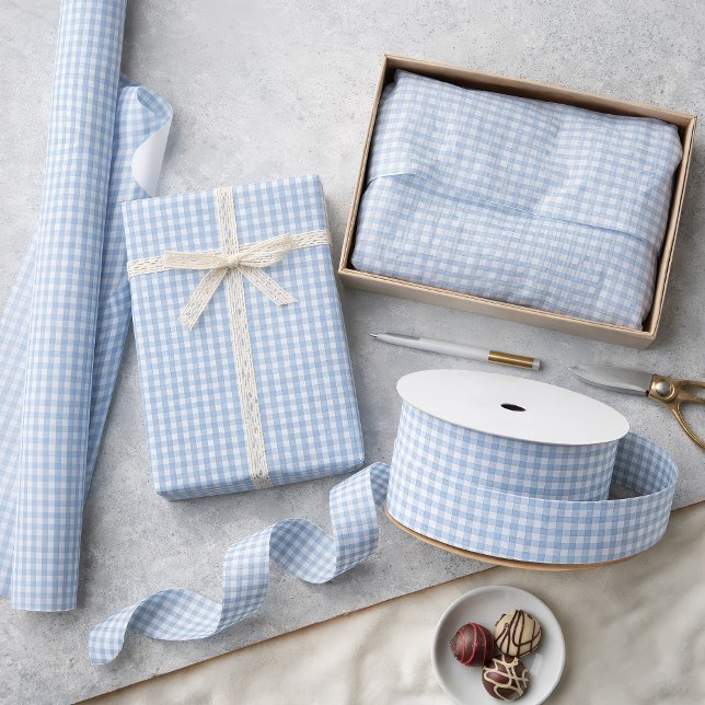 Mini Airy Blue Gingham Check Pattern Wrapping Paper (Mini Airy Blue Gingham Check Pattern )