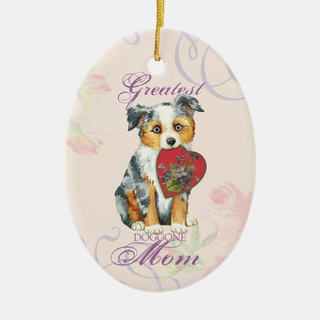 Mini American Shepherd Heart Mum Ceramic Ornament (Front)