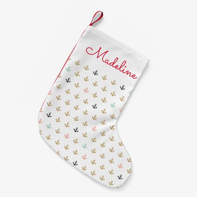 Mini Anchor Pattern | Add Your Name Small Christmas Stocking (Front (Hanging))