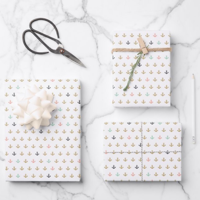Mini Anchor Pattern Wrapping Paper Sheet (Front)