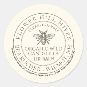 Mini Apiary Heraldic Bee Lip Balm or Candle Label