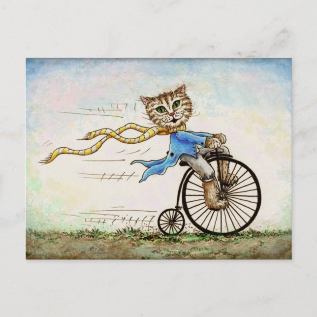 Mini Art Cat Bicycle OldFashioned Postcard (Front)