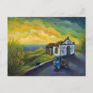 Mini Art Cat Fantasy Yellow Sky Fauve Ocean Stars Postcard