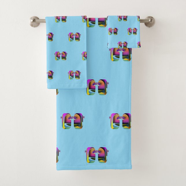 Mini Art Deco Reflected Glasses Design Lt Blue  Bath Towel Set (Insitu)