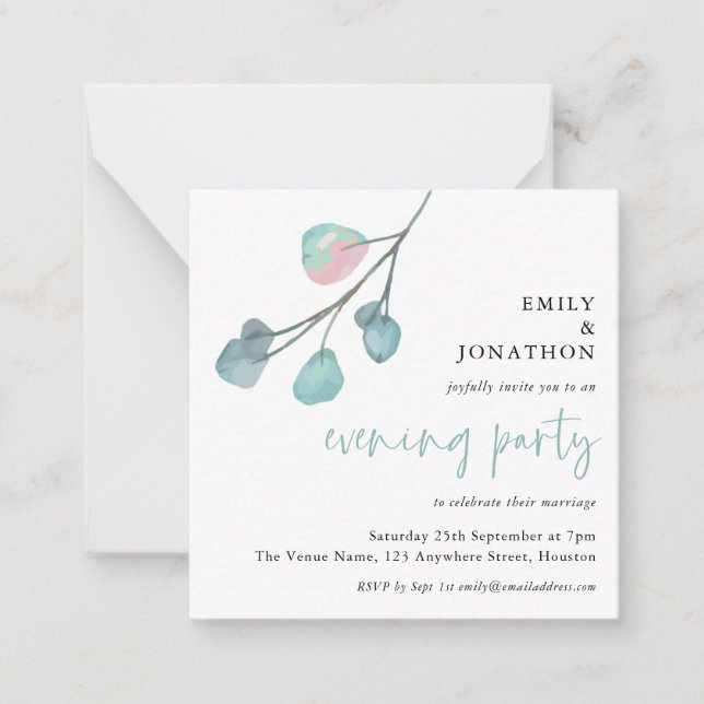 MINI Artsy Eucalyptus Wedding Evening Party Invite (Front)