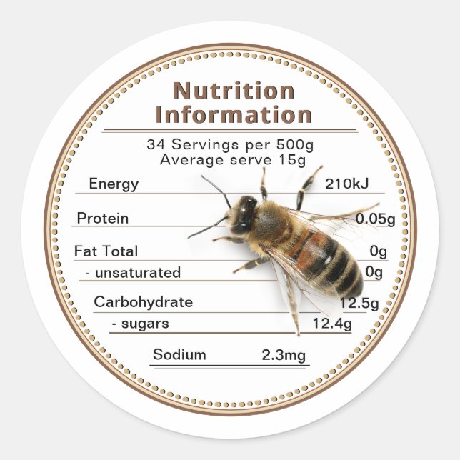 Mini AU Honey Nutrition Information label (Front)