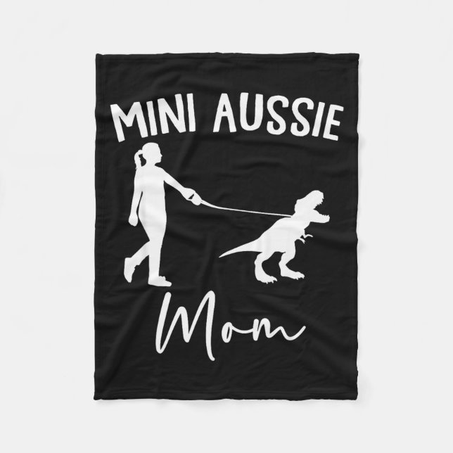Mini Aussie Mom Australian Shepherd Dog Dinosaur W Fleece Blanket (Front)
