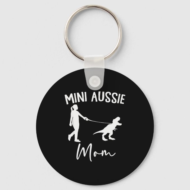 Mini Aussie Mom Australian Shepherd Dog Dinosaur W Key Ring (Front)