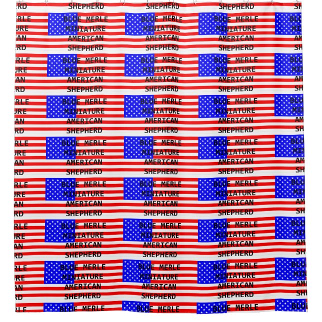 mini aussie name on flag blue merle shower curtain (Front)